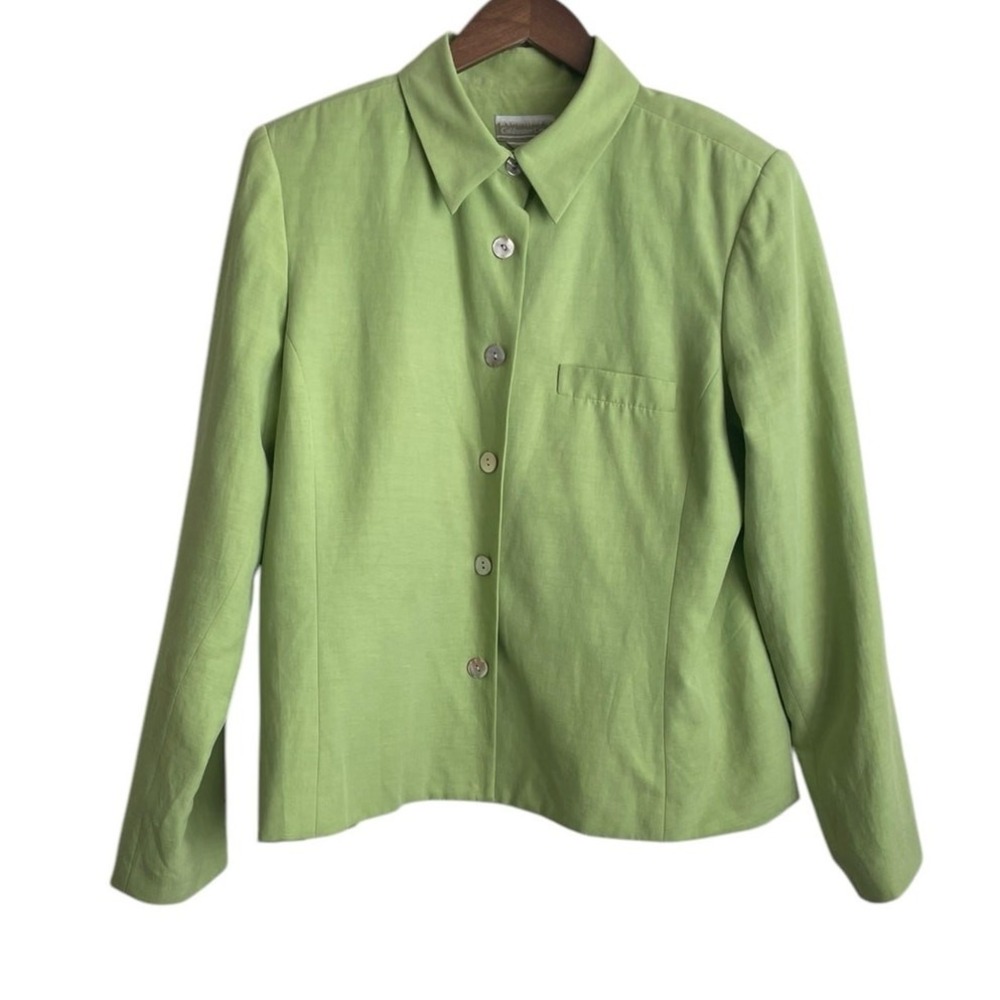 Coldwater Creek Women Coastal Preppy Jacket‎ Top 14 Green Silk Linen Minimalist